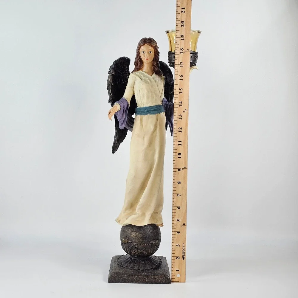 Angel Candleholder Statue with Amber Glass Votive Cup and Box 20.5 Inch 901581